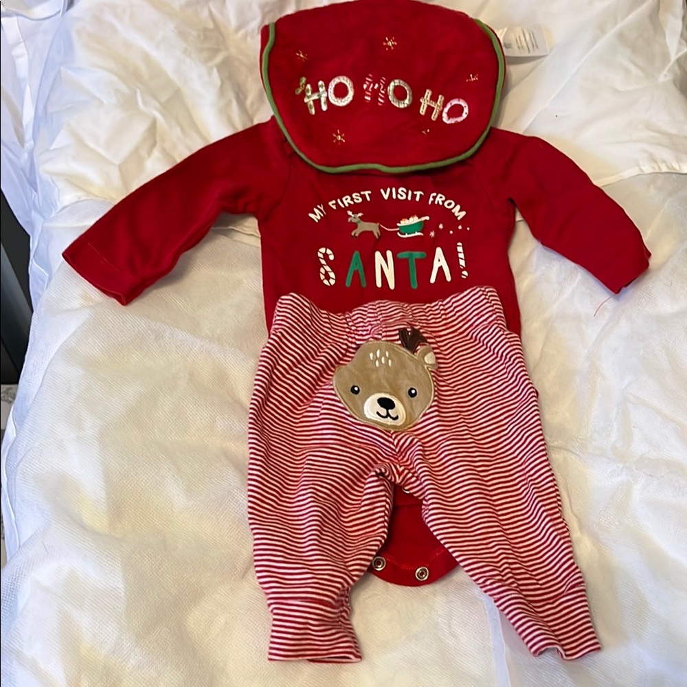 Red Holiday Baby One Piece Pants and Bib